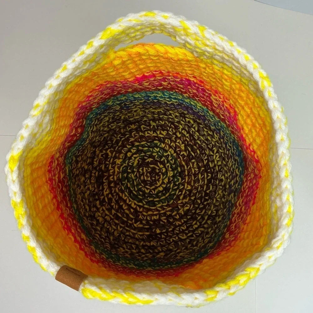 Handcrafted Multicolor Crochet Scrap Woven Tote Bag Basket Storage Handmade Knit